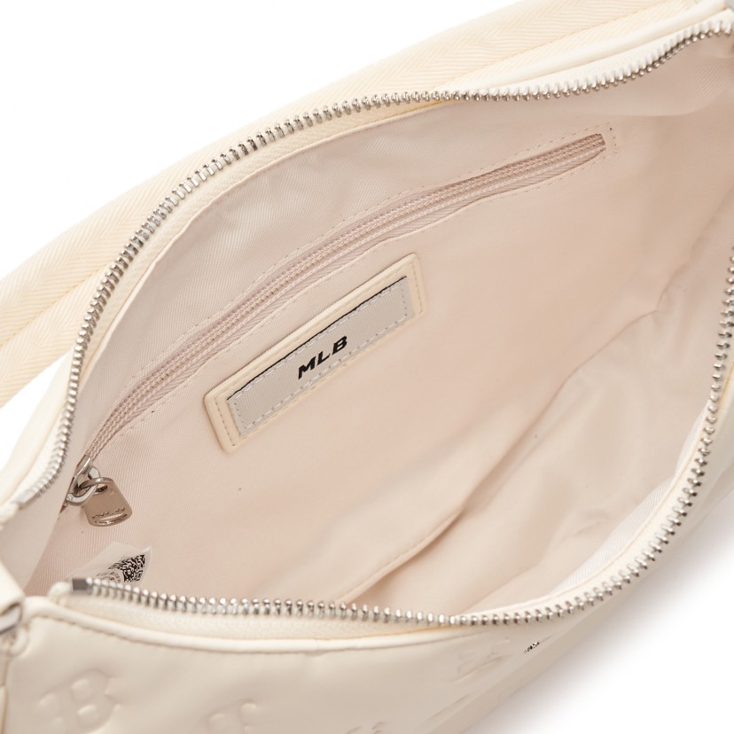 Túi Da MLB Classic Monogram Embo Cross Type Hobo Bag Boston Red Sox New York Yankees màu trắng và đen