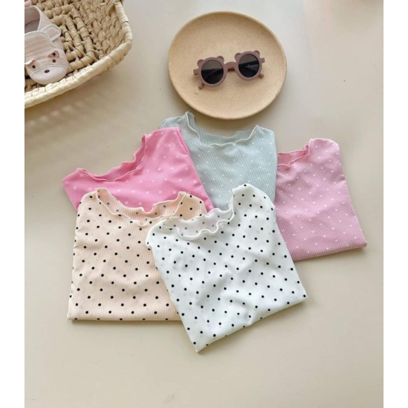 Bộ thu đông thun tăm cho bé gái 7 - 19kg chấm bi mềm mát