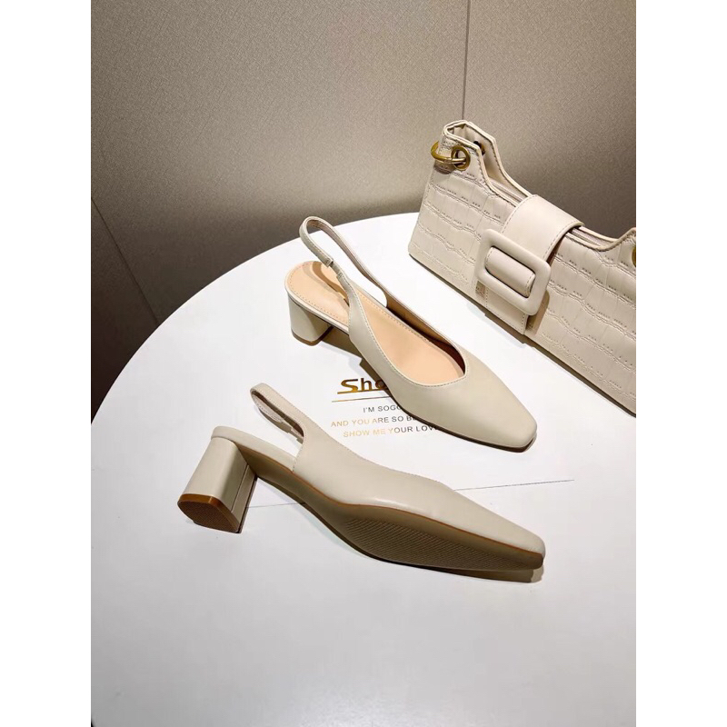 Giày công sở da mềm quai hậu, giày hở gót, gót vuông 7cm mã OC12