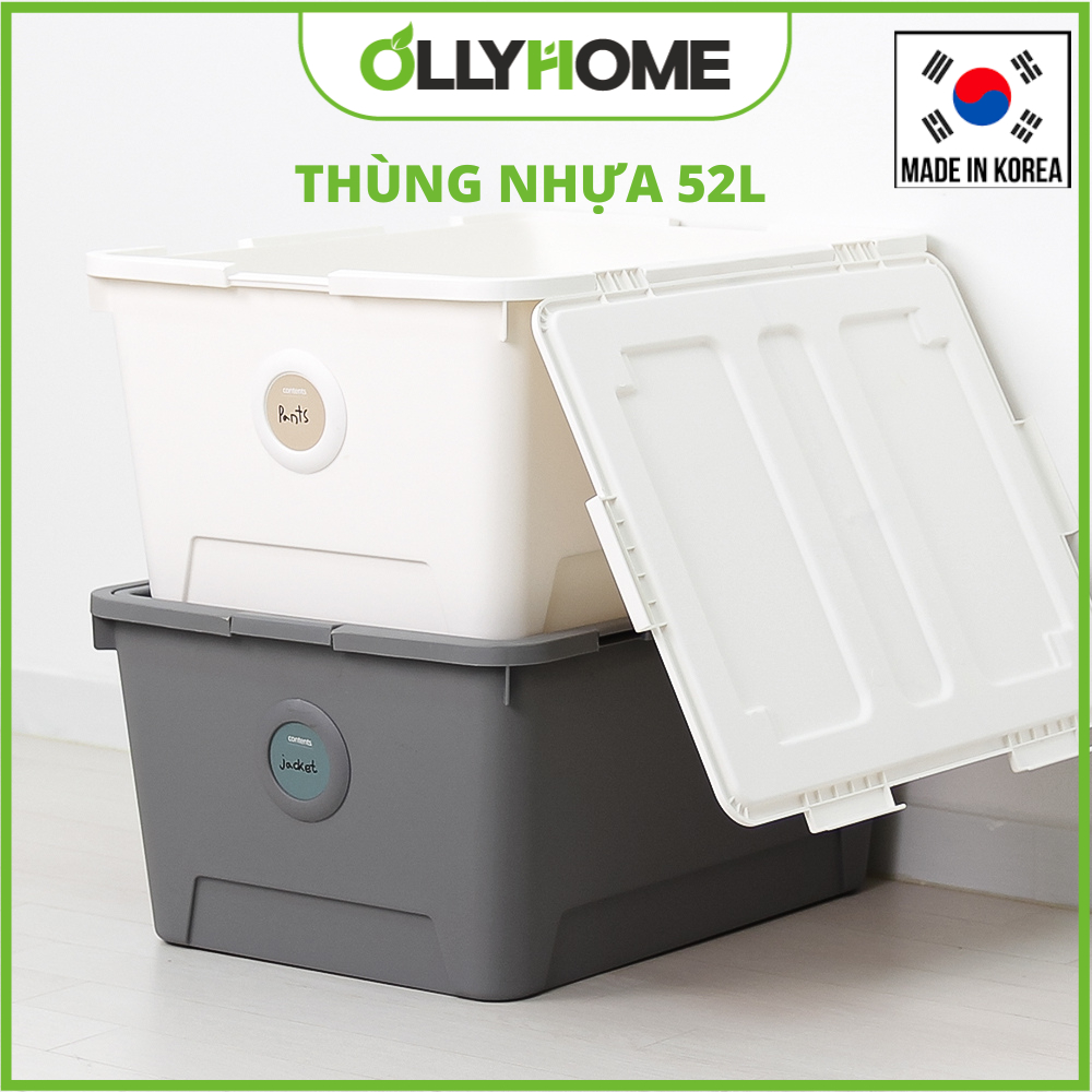 Thùng đựng đồ Ollyhome, Thùng Nhựa Đựng Đồ Đa Năng Có Nắp Dung Tích 52L 2 Màu Phong Cách Hàn Quốc ST22