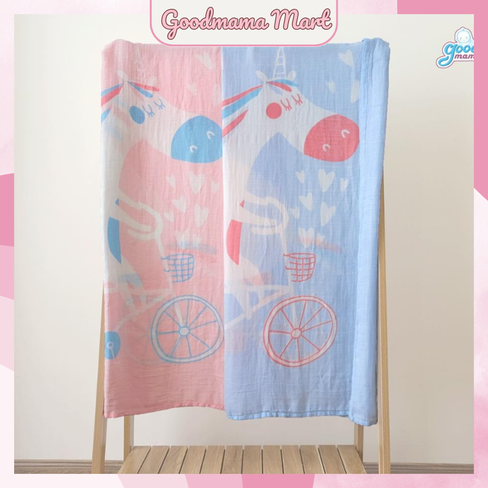 Khăn Sợi Tre 2 lớp Đa Năng Cho Bé Goodmama siêu mềm mại, thấm hút kích thước 110*120cm