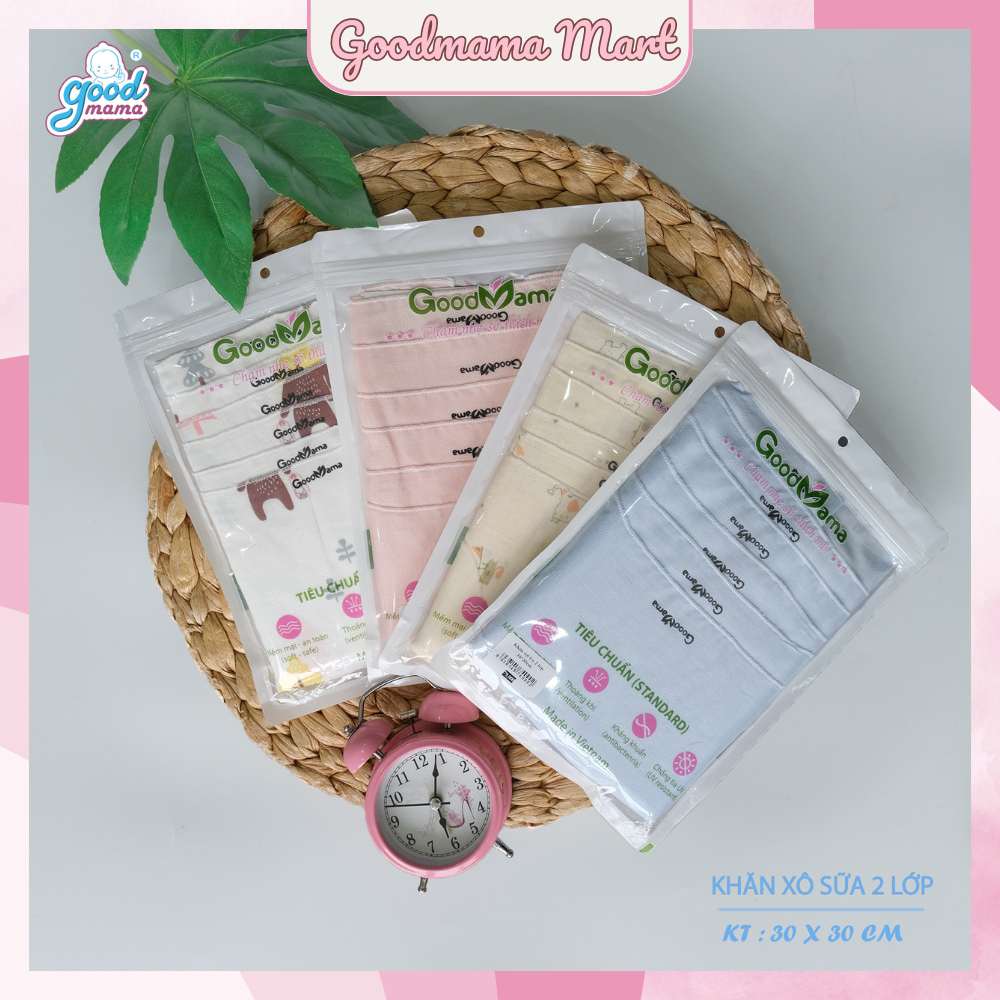 Khăn xô sữa cho bé Goodmama - SET 6 khăn sợi tre 2 lớp kích thước 30*30cm