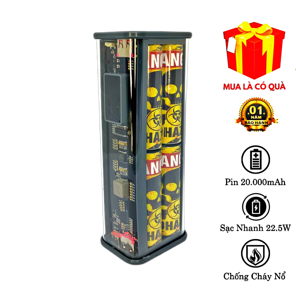 Sạc Dự Phòng 25000 mAh,PIN LGMH1 Cao Cấp,Sạc Nhanh PD 22,5W, Lỗi 1 Đổi 1