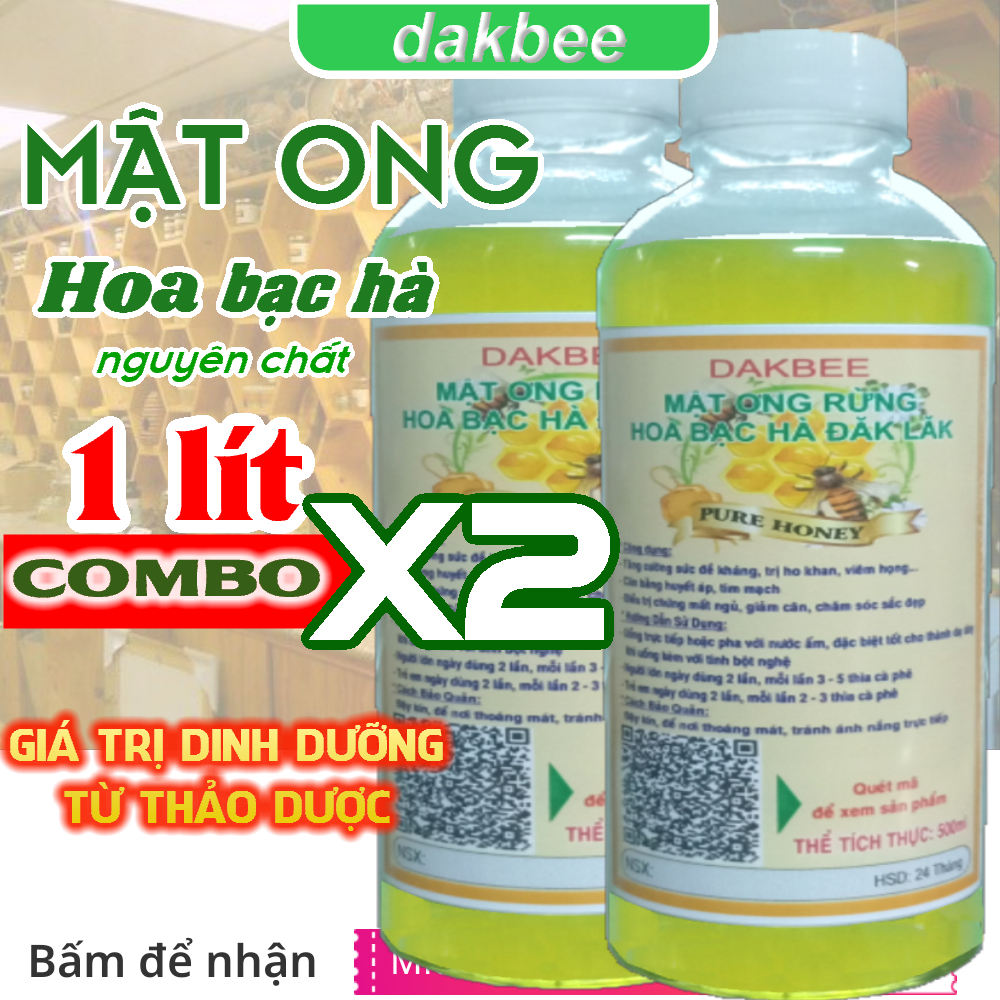 Mật ong rừng hoa bạc hà nguyên chất Daklak tăng cường sức khỏe, sức đề kháng (chai pet) - DAKBEE