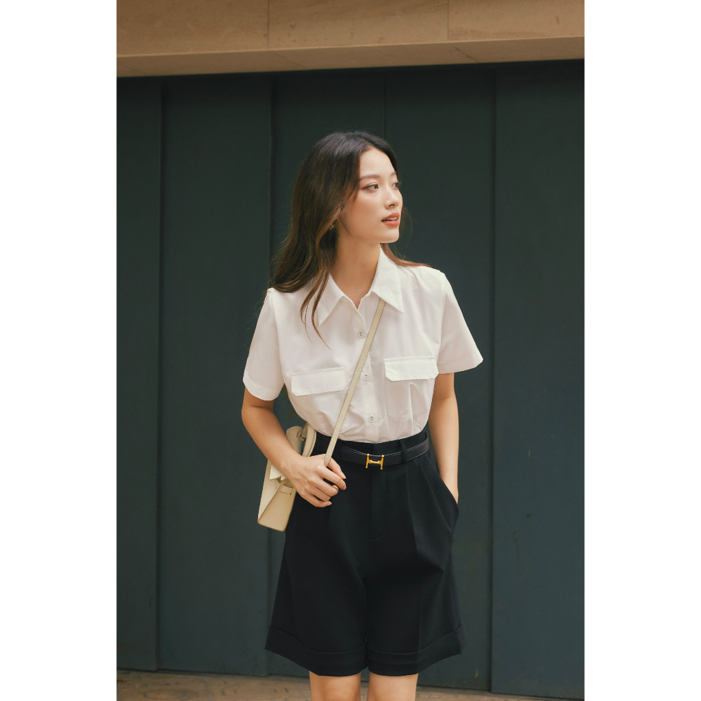 BSSM28 Áo Basic cotton trắng 2 túi hộp