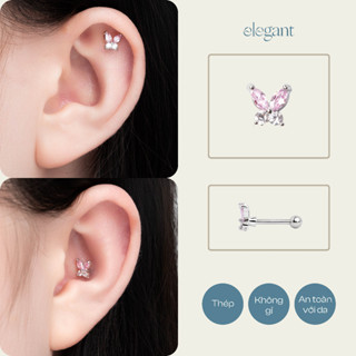  Khuyên tai đá màu HALF PINK BUTTERFLY Elegant  Giá 1 chiếc  