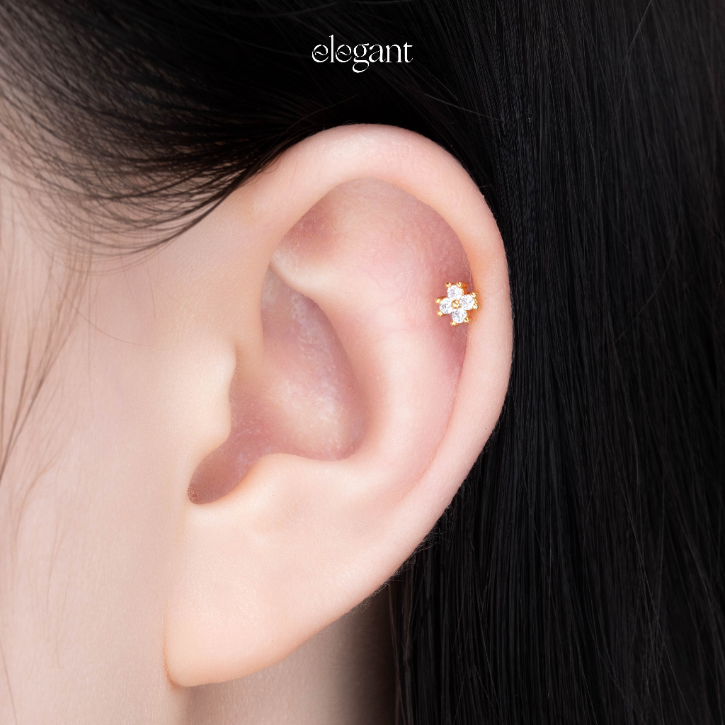 Khuyên tai đá màu LUCKY GOLDEN LEAF Elegant