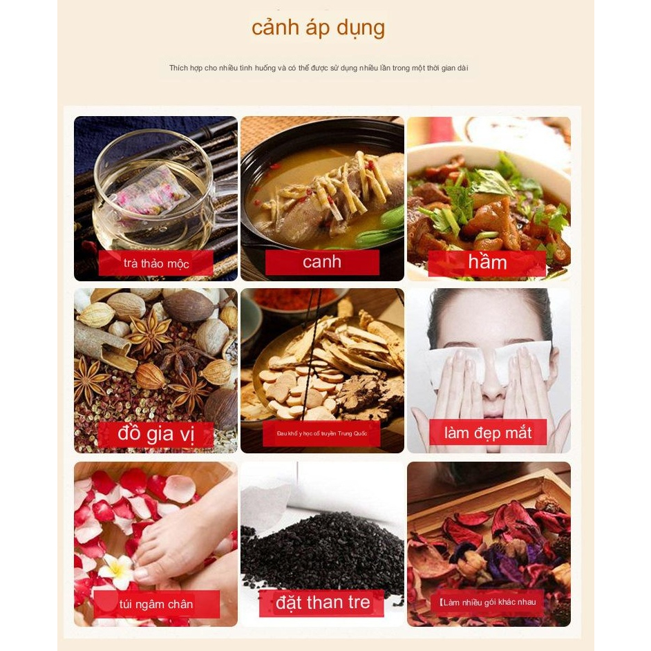 Túi lọc trà Vải Không Dệt kích thước đầy đủ. Túi ướp, túi ngâm chân, túi trà, túi thơm BANTA