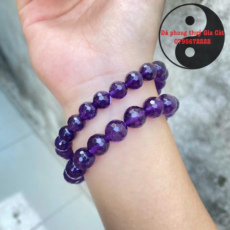 Vòng tay đá thach anh tím cắt giác vip 5a siêu đậm đẹp kiểm định