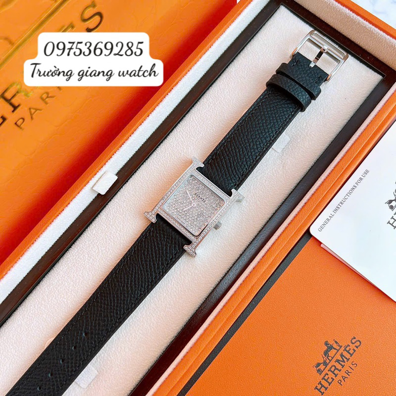 Đồng Hồ Nữ Hermes Mặt FULL Đính Đá , Máy Pin , Dây Da , Size 26mm Trường giang watch