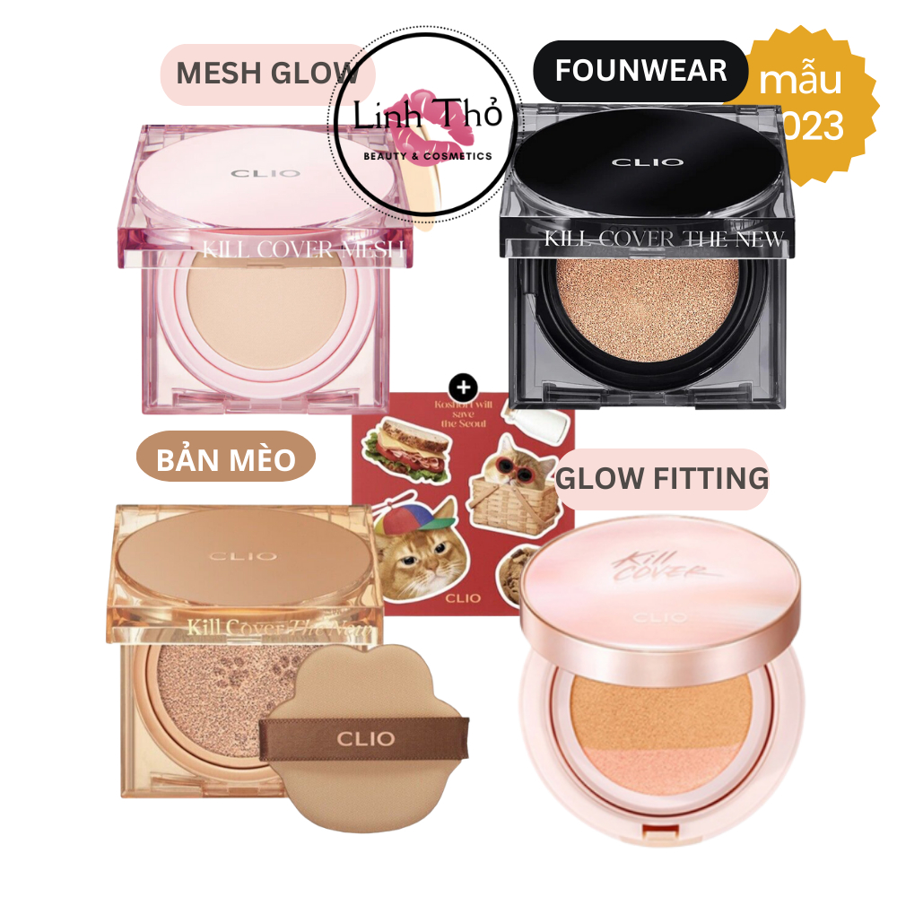 Phấn nước Cushion Clio Kill Cover GLOW/ FIXER/FOUNDWEAR BẢN MÈO KOSHORT