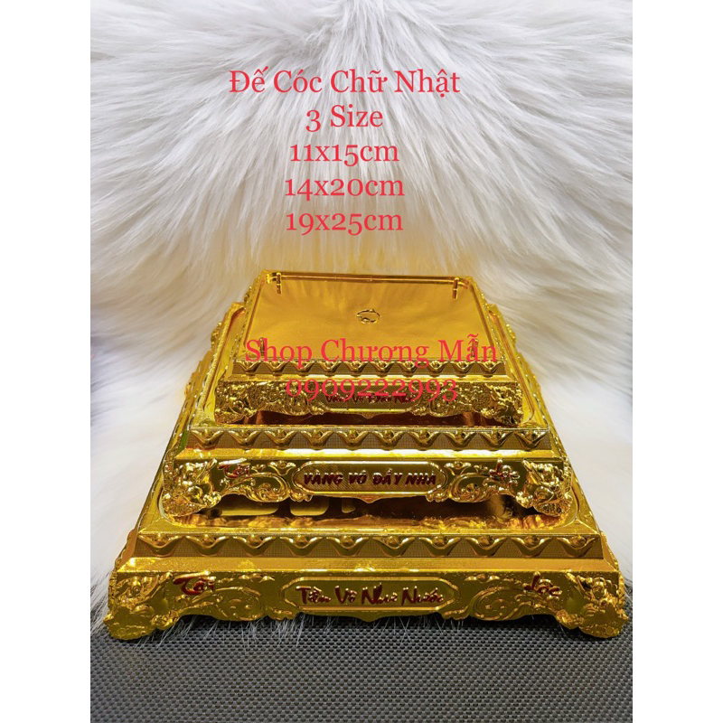 Đế Cóc Chữ Nhật Xi Mạ Vàng 3 Size Trang Trí Tháp Tỏi Thần Tài