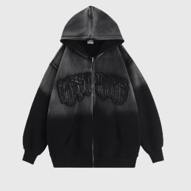 Nevermore Hoodie - Áo khoác áo hoodie vải washed khoá kéo. Có màu đen và xanh dương