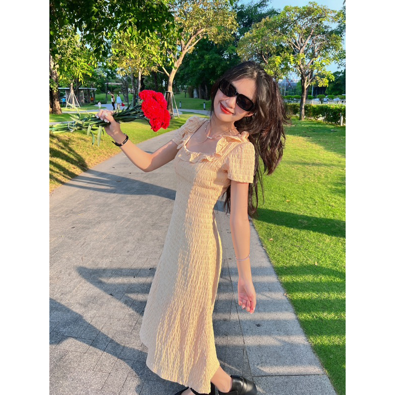 JAMI DRESS - Đầm caro cổ vuông - AIMEE