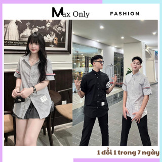Áo sơ mi kẻ màu ghi xám có vạch tay cực hot phong cách unisex nam nữ đều đẹp chất thô mềm đẹp
