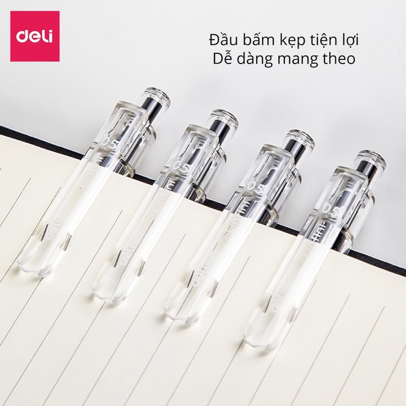 Hộp 5 cây Bút Bi Nước Ngòi 0.5mm Mực Gel Màu Đen Deli Thiết Kế Vỏ Trong Suốt Dành Cho Văn Phòng Sinh Viên Học Sinh A575