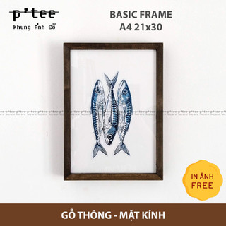 Khung ảnh gỗ 21x30 A4 Stain nâu - Khung hình gỗ thông mặt kính treo tường Wood Frame by P'Tee
