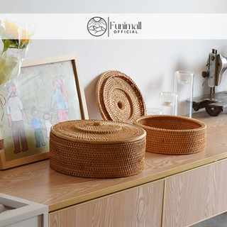 Giỏ đựng đồ bằng mây tự nhiên giỏ dệt tròn mây kẹo trái cây đan lát trang trí - trung thu- 29cmx29cm decor phòng bếp