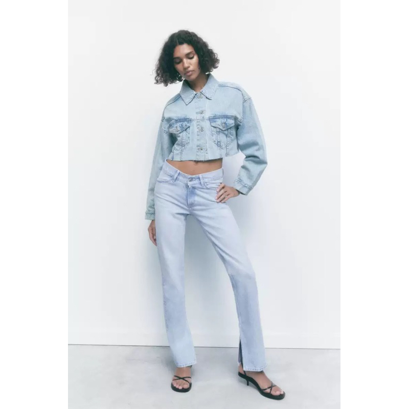 Áo Khoác Jeans Xanh Crotop Z.A.R.A  Áo Khoác Jeans Ngắn Tay Dài Cho Nữ