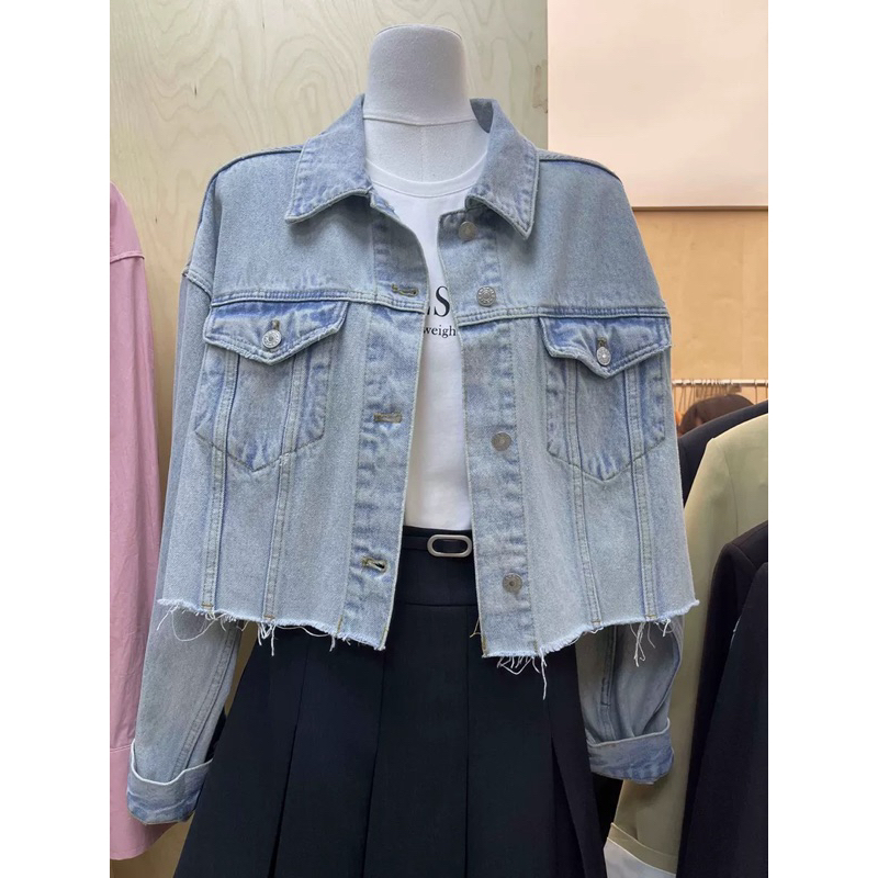 Áo Khoác Jeans Xanh Crotop Z.A.R.A  Áo Khoác Jeans Ngắn Tay Dài Cho Nữ
