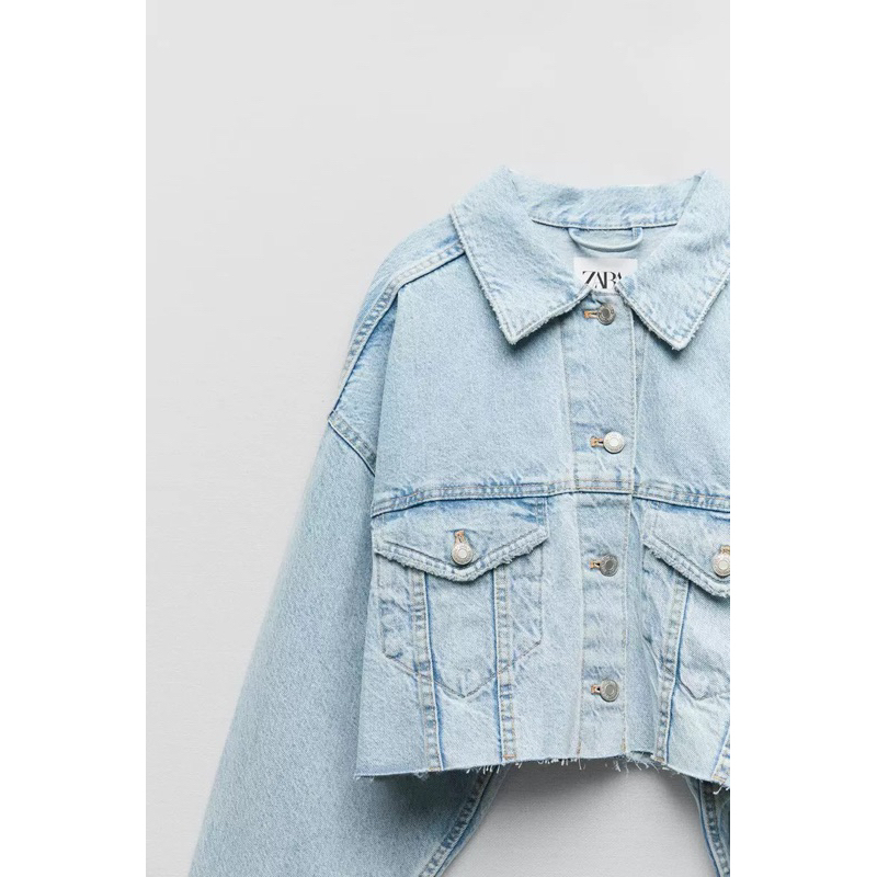 Áo Khoác Jeans Xanh Crotop Z.A.R.A  Áo Khoác Jeans Ngắn Tay Dài Cho Nữ