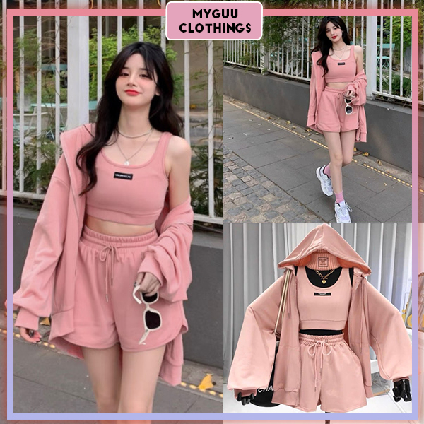 Set Đồ Nữ Bộ Đồ Nữ Với Áo Bra Ôm Gọn Kèm Áo Khoác Ngoài Mix Quần Short Đùi Vải Umi Mềm Mát Siêu Xinh - HC85