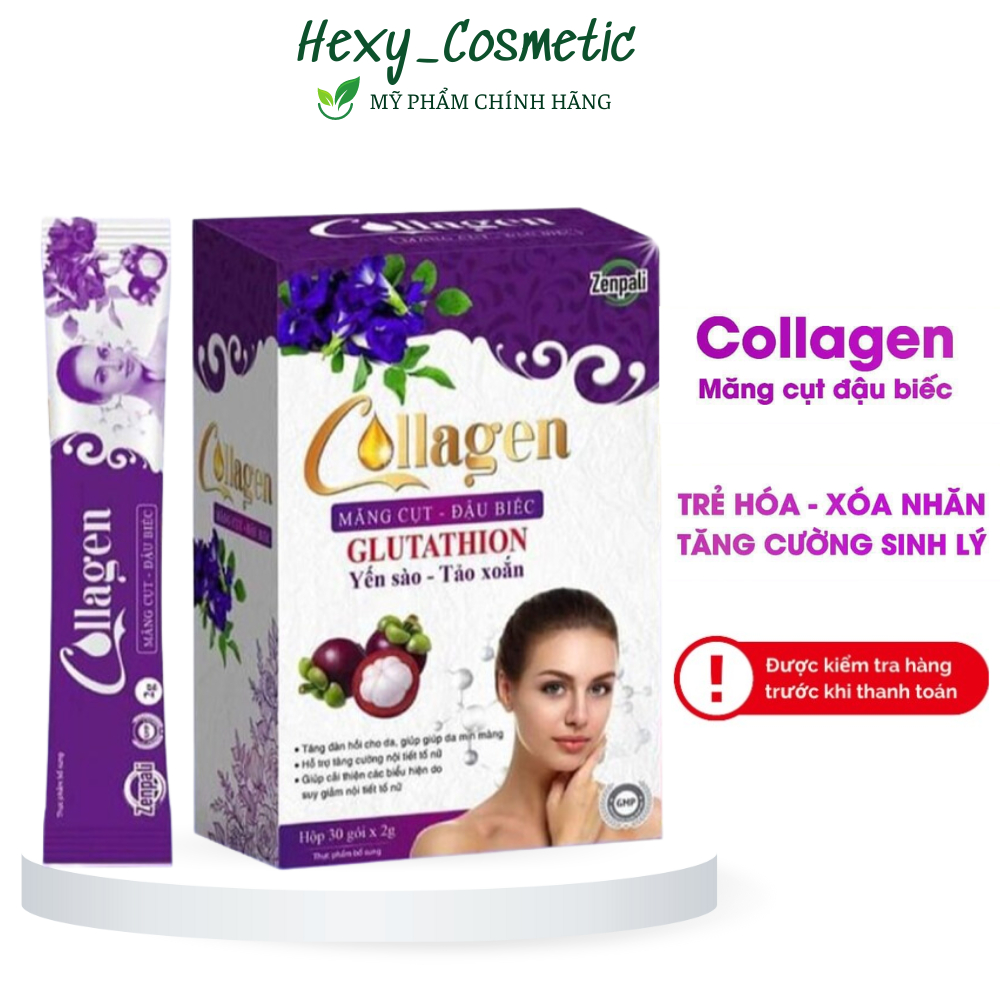 Collagen Măng Cụt Đậu Biếc,  Collagen Zenpali Giảm Nám ,Tàn Nhang, Làm Đẹp Da Cân Bằng Nội Tiết Tố Nữ hộp 30 gói