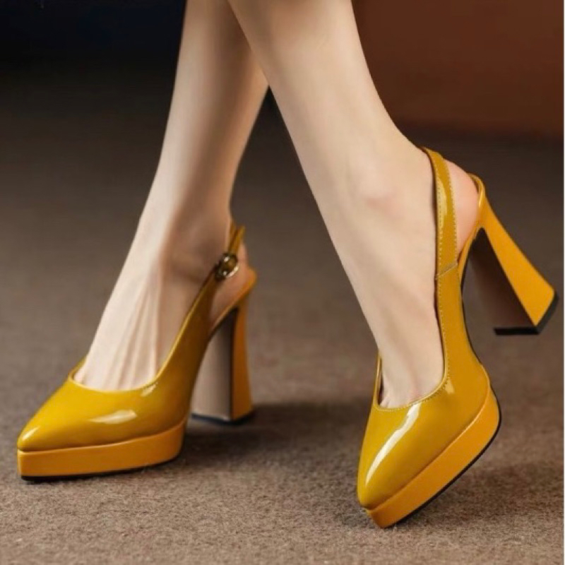 ORDER 💗 giày đế đúp da bóng mũi nhọn quai hậu 11cm 34-39