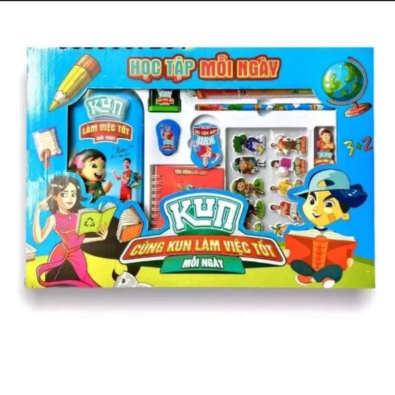 Bộ đồ dùng học tập Kun sét 9 món, quà tặng Kun