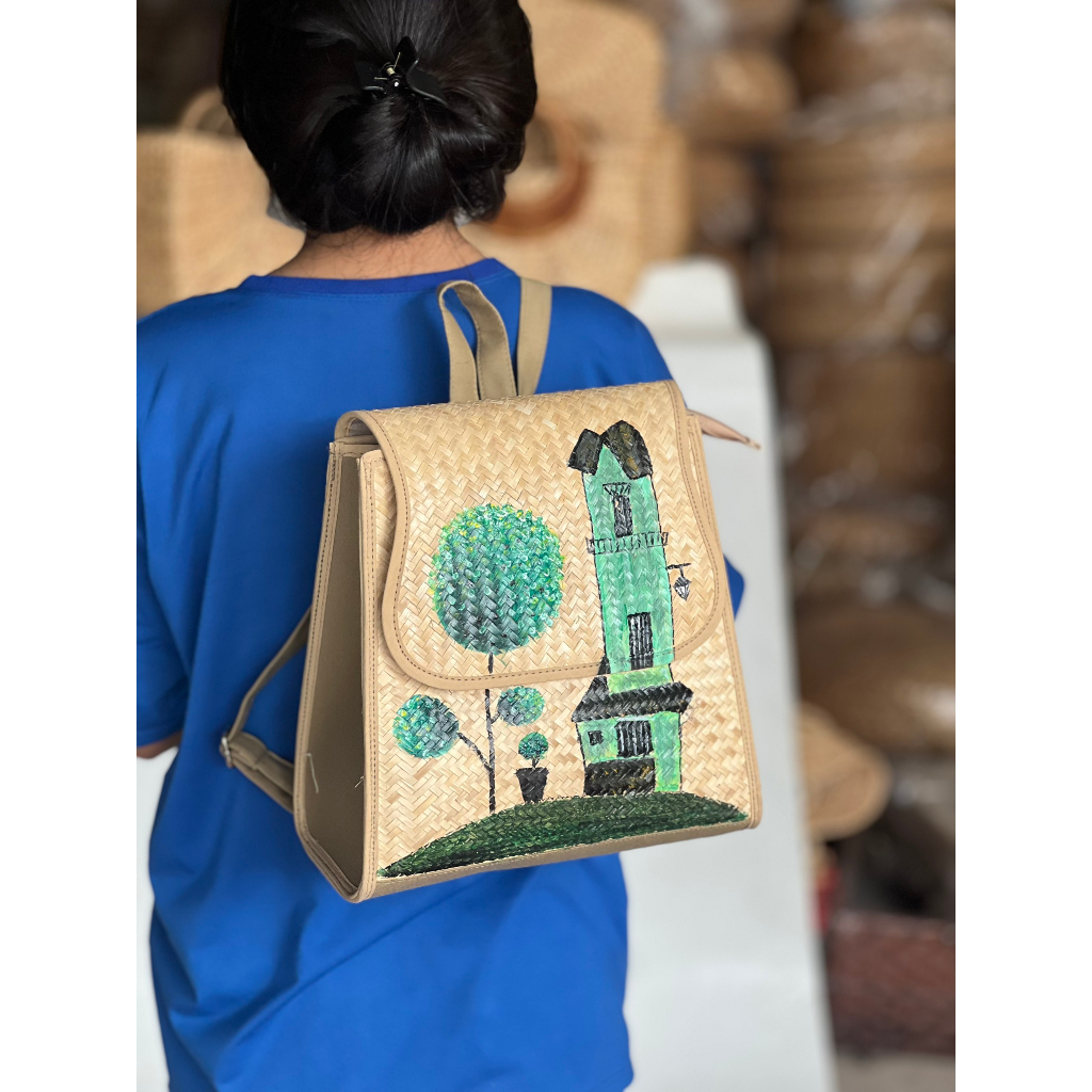 Túi balo, laptop đan cói cho mẹ và bé, đủ size, phong cách du lịch, đi học và công sở