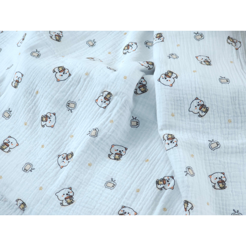 Vải Xô Muslin 2 lớp Họa Tiết Hoa Mai may khăn chăn đồ bộ cho bé