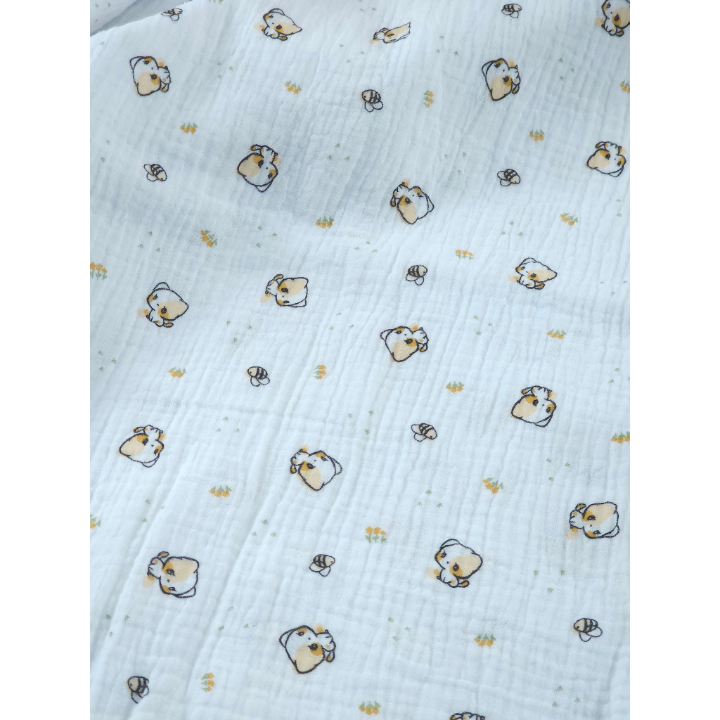 Vải Xô Muslin 2 lớp Họa Tiết Hoa Mai may khăn chăn đồ bộ cho bé
