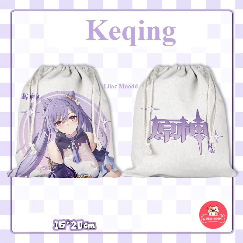 Genshin Impact | Túi rút vải bảo vệ môi trường hai mặt hình / Wanderer Zhongli Hutao Nahida Yae Miko Xiao