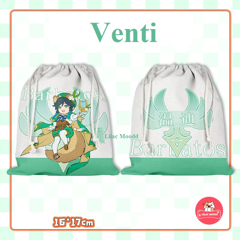 Genshin Impact | Túi rút vải bảo vệ môi trường hai mặt hình / Wanderer Zhongli Hutao Nahida Yae Miko Xiao