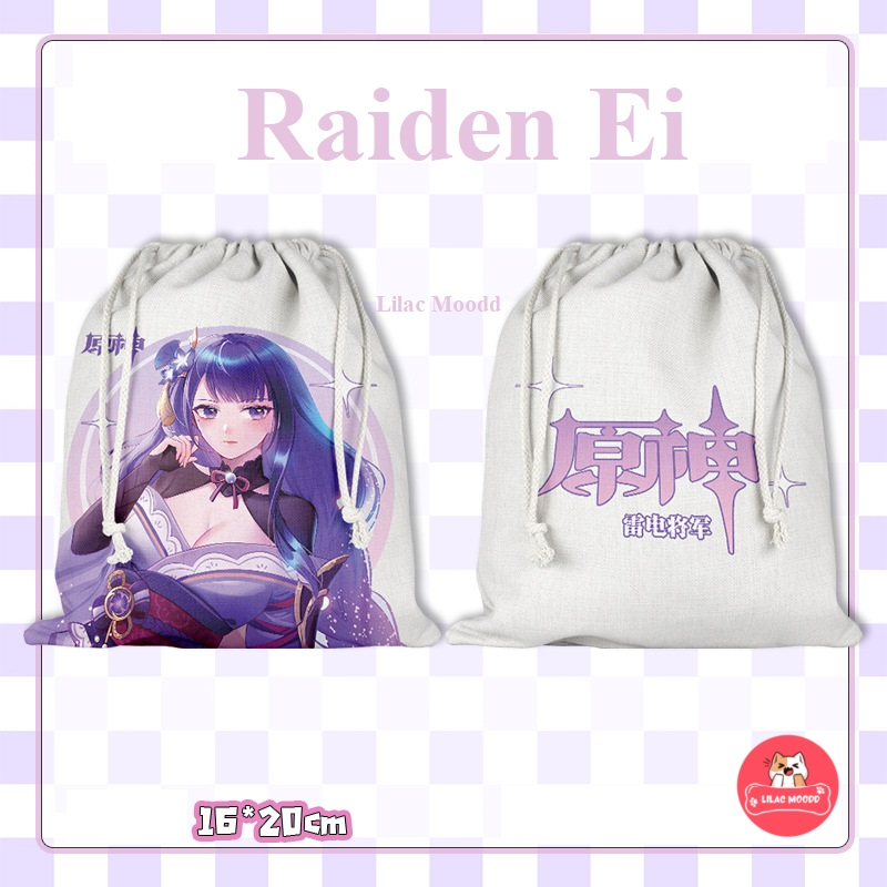 Genshin Impact | Túi rút vải bảo vệ môi trường hai mặt hình / Wanderer Zhongli Hutao Nahida Yae Miko Xiao