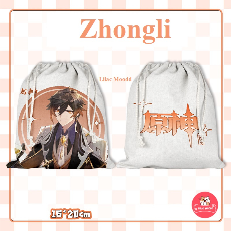 Genshin Impact | Túi rút vải bảo vệ môi trường hai mặt hình / Wanderer Zhongli Hutao Nahida Yae Miko Xiao