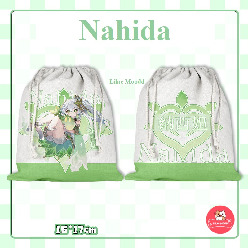 Genshin Impact | Túi rút vải bảo vệ môi trường hai mặt hình / Wanderer Zhongli Hutao Nahida Yae Miko Xiao