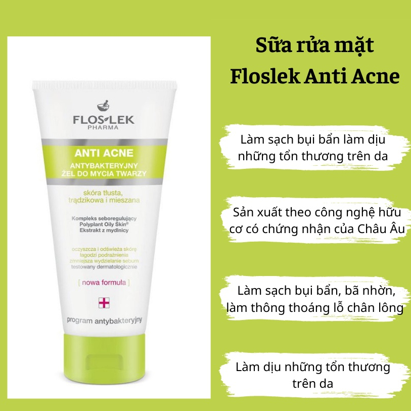 Sữa rửa mặt diệt khuẩn FLOSLEK Anti Acne Face Cleansing Gel cho da dầu mụn 200ml - AJAS SKINLAB