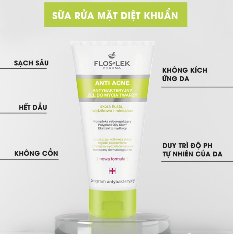 Sữa rửa mặt diệt khuẩn FLOSLEK Anti Acne Face Cleansing Gel cho da dầu mụn 200ml - AJAS SKINLAB