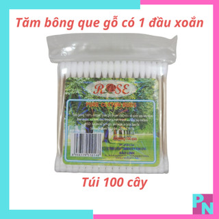 Tăm bông ngoáy tai tăm bông que gỗ túi 100 cây tăm bông rái tai thân gỗ bịch 100 que Rose