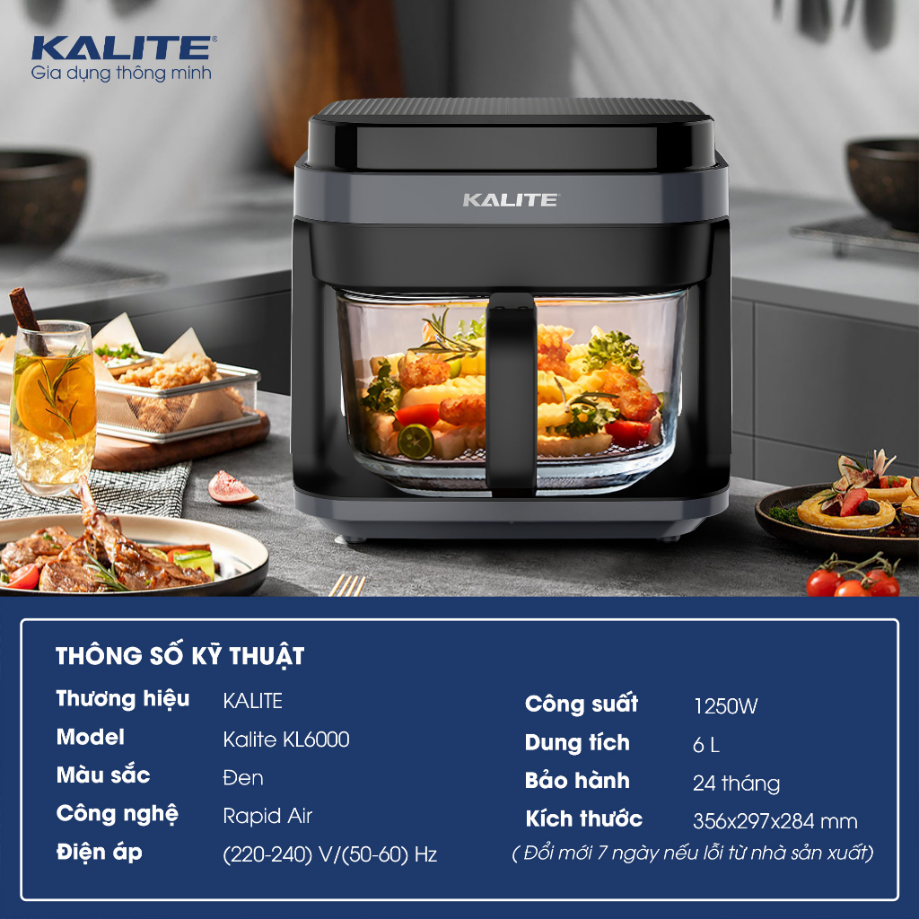 Nồi Chiên Không Dầu Kalite Kl6000,Dung Tích 6L,Công Suất 1250W, Bảo Hành Chính Hãng 2 Năm