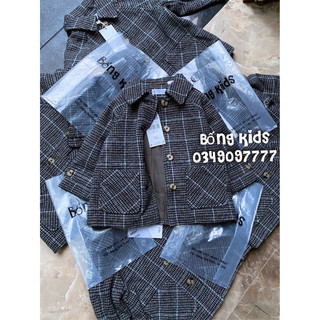 Áo coat dạ bé trai & bé gái cổ đức kẻ ô ghi xám mg