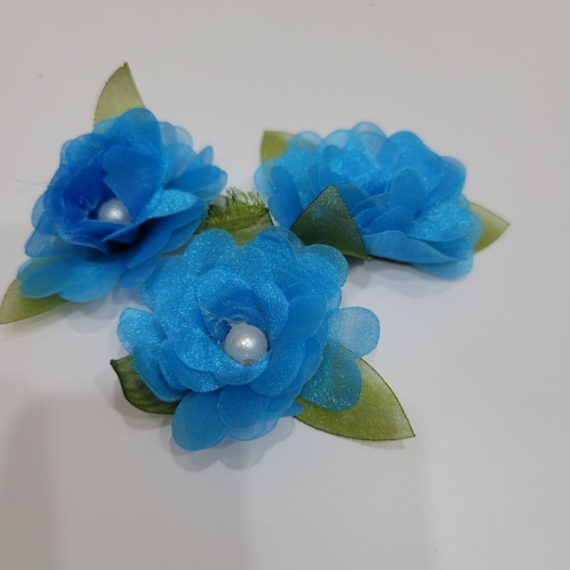 Hoa voan lụa đính ngọc size 4,5cm có lá HÌNH VÀ VIDEO SHOP TỰ CHỤP 100%