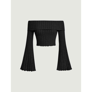 Áo croptop trễ vai ống tay xoè thun gân