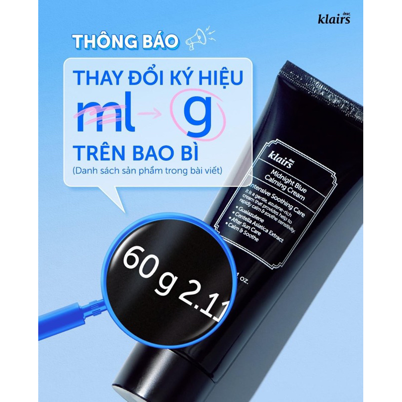 Kem Dưỡng Phục Hồi Da Dear Klairs Midnight Blue Calming Cream