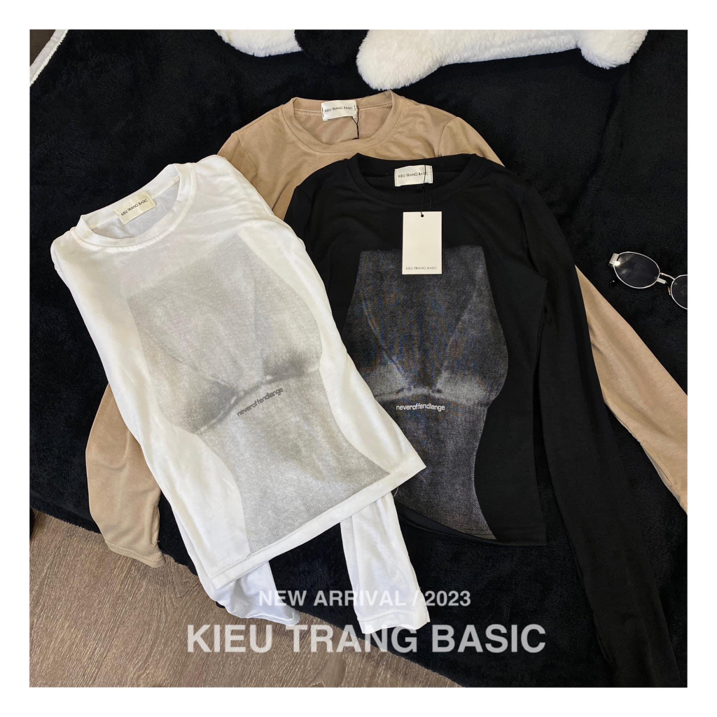 Áo thun dài tay cổ tròn hình 3D