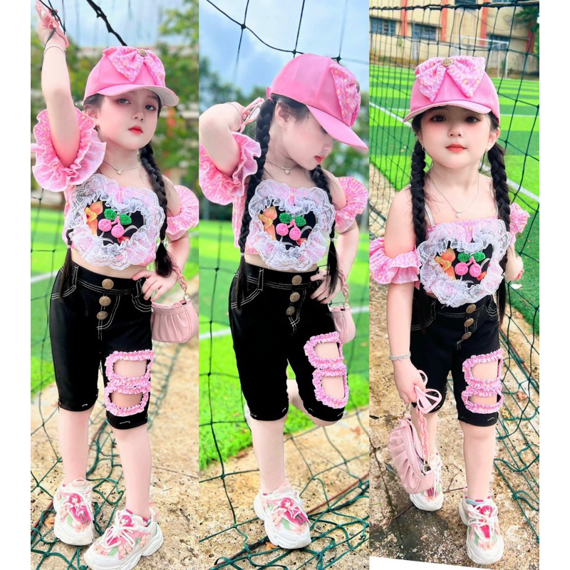 Sét quần đen áo 2 dây cho bé gái
