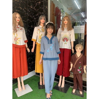 #đồ đi chùa cao cấp # cổ chữ y thêu hoa sala #đồ lam co dãn