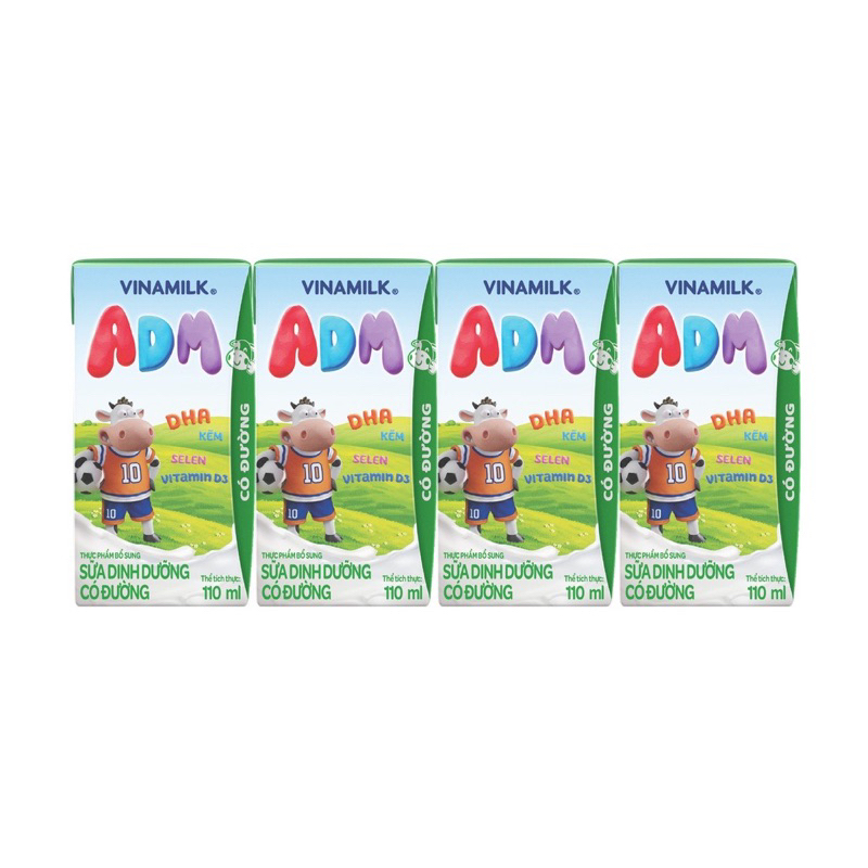 Lốc 4 hộp sữa Vinamil có đường / dâu ADM, sữa dinh dưỡng có đường 110ml