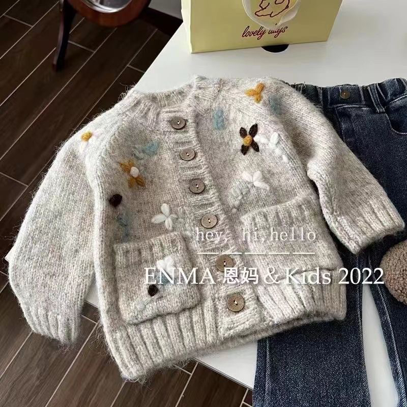Áo cardigan hoa phong cách hàn quốc cho bé gái, áo khoác len dài tay cho bé gái
